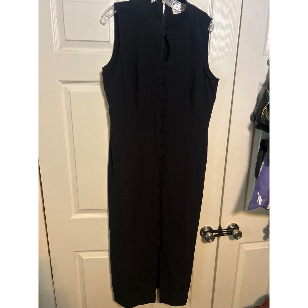 Kathie Lee Collection‎ Black Sleeveless Maxi Dress Keyhole Button Front 16